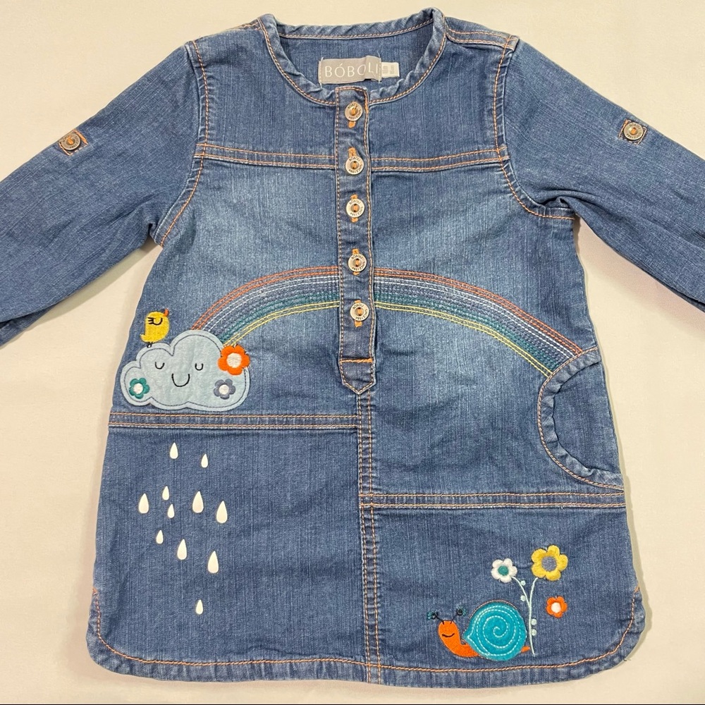 Boboli Girls Denim Rainbow Dress Size 18M